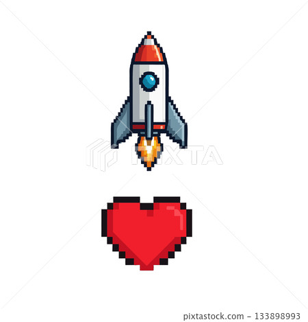 Pixelated spacecraft ascends with affection, conveying love for technological innovation and 133898993