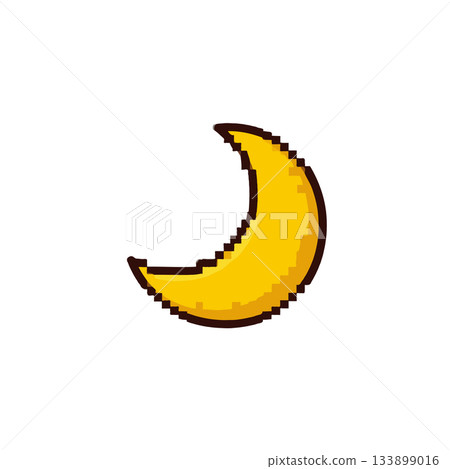 Stylized crescent moon in pixel art, evoking a nostalgic, cosmic, celestial and lunar atmosphere 133899016
