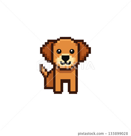 Charming pixelated canine friend: an adorable illustration representing digital pets and retro 133899028
