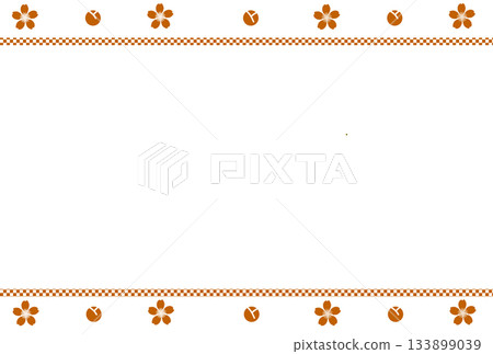 Orange cherry blossom petals and buds checkered frame 133899039