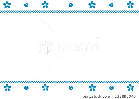 淺藍色櫻花花瓣和花苞，方格邊框 133899046