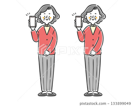 Senior woman holding a smartphone, full body vector Senior woman holding a smartphone, full body vector 133899049