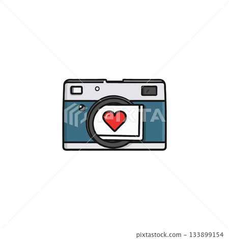 Whimsical camera illustration capturing affection through a symbolic heart photo representing love Whimsical camera illustration capturing affection through a symbolic heart photo representing love 133899154