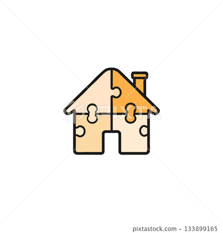 The conceptual depiction of a house constructed from puzzle pieces signifying connection and The conceptual depiction of a house constructed from puzzle pieces signifying connection and 133899165