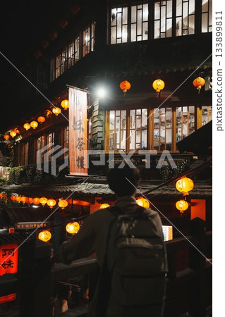 Red lanterns illuminate the stone steps. A nostalgic night view of the fantastic Jiufen, Taiwan Red lanterns illuminate the stone steps. A nostalgic night view of the fantastic Jiufen, Taiwan 133899811