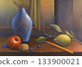 Still life with vase, fruit and pencil 133900021