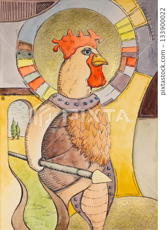 Cockerel wearing an armor goes to war Cockerel wearing an armor goes to war 133900022