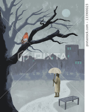 Girl with umbrella in a winter landscape Girl with umbrella in a winter landscape 133900023