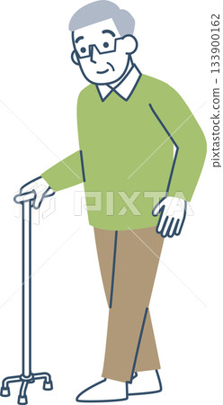Senior man walking with a cane 133900162