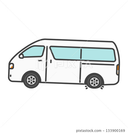 Illustration of a commercial van with a flat rear tire | Road trouble, travel, road service 133900169