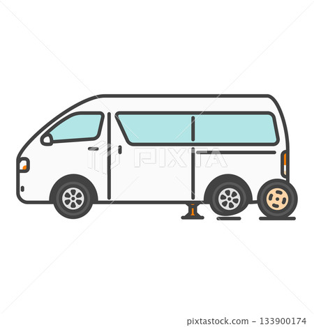 Illustration of changing tires on a commercial van | Jacking up and spare tire work 133900174