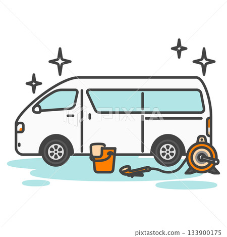 Commercial van car wash illustration | Sparkling cleanliness, maintenance, business vehicles 133900175