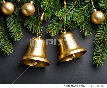 Luxurious Christmas background material - December, winter, holiday, fir tree, black background 133900182