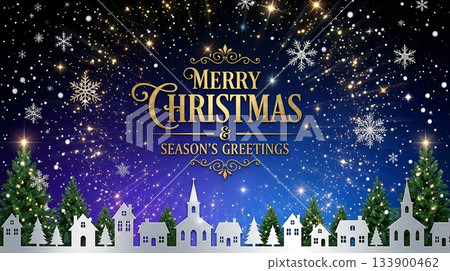 聖誕小鎮風景與星空橫幅背景－聖誕夜的夢幻景象 133900462