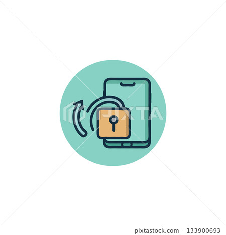 Depicts innovative mobile security featuring a symbolic padlock around smartphone representing 133900693