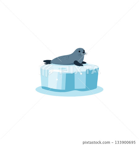 Adorable seal perched serenely upon a pristine block of glacial ice under bright sunlight 133900695
