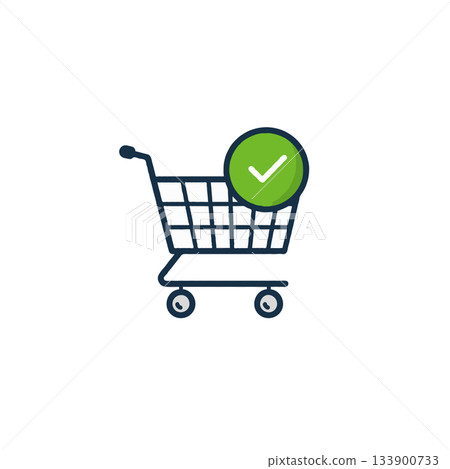 Shopping cart icon with green checkmark symbolizing order completion successful purchase and Shopping cart icon with green checkmark symbolizing order completion successful purchase and 133900733
