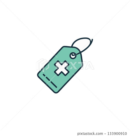 Medical price tag icon emphasizing health and wellness pricing and related services with cross Medical price tag icon emphasizing health and wellness pricing and related services with cross 133900910