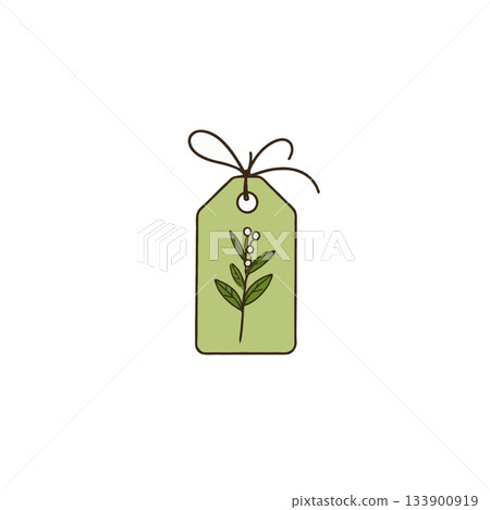 Minimalist foliage tag design showcases elegant simplicity suitable for product branding and Minimalist foliage tag design showcases elegant simplicity suitable for product branding and 133900919
