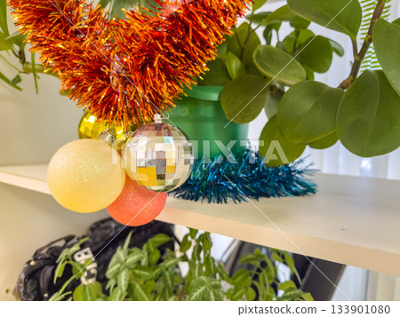 Mini Christmas Tree On Office Desk Festive Hybrid Workplace Decor Mini Christmas Tree On Office Desk Festive Hybrid Workplace Decor 133901080