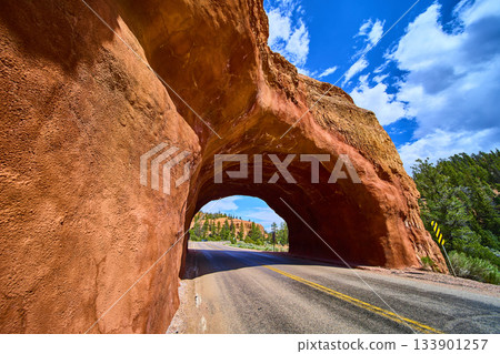 Red Canyon Tunnel Road Scenic Red Sandstone Formation with Blue Sky Utah Red Canyon Tunnel Road Scenic Red Sandstone Formation with Blue Sky Utah 133901257