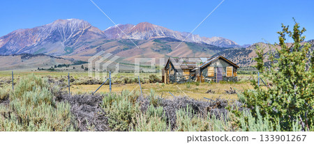 Abandoned House and Williams Butte Panorama in Lee Vining California Mountain Landscape Abandoned House and Williams Butte Panorama in Lee Vining California Mountain Landscape 133901267