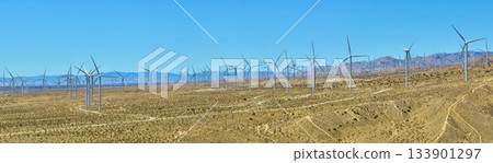 Aerial Wind Turbines Panorama Mojave Desert Renewable Energy California Aerial Wind Turbines Panorama Mojave Desert Renewable Energy California 133901297