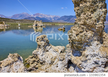 Tufa Formations Reflected in Mono Lake with Mountain Landscape California Tufa Formations Reflected in Mono Lake with Mountain Landscape California 133901354