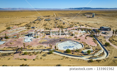 Aerial Abandoned Lake Dolores Water Park Graffiti Desert California Aerial Abandoned Lake Dolores Water Park Graffiti Desert California 133901562
