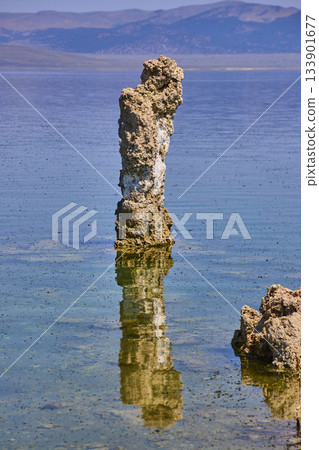 Tufa Tower Reflection in Clear Water at Mono Lake California Tufa Tower Reflection in Clear Water at Mono Lake California 133901677