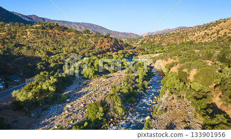 Aerial Three Rivers California Scenic River Valley and Lush Green Hills Aerial Three Rivers California Scenic River Valley and Lush Green Hills 133901956