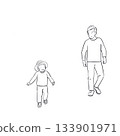 Father and child walking line art 133901971