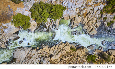 Aerial Kern River Cascades Rugged Granite Boulders and Forest Vegetation Aerial Kern River Cascades Rugged Granite Boulders and Forest Vegetation 133902166