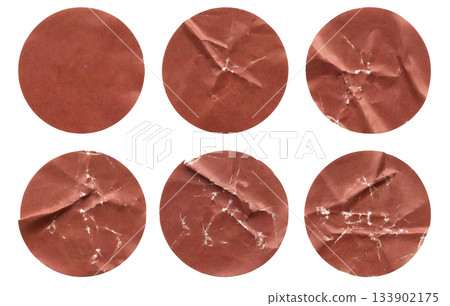 Blank brown round adhesive paper sticker label set isolated on white background Blank brown round adhesive paper sticker label set isolated on white background 133902175