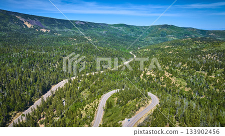 Aerial Winding Horseshoe Bend Road in Dixie National Forest Utah 133902456