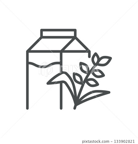 Rice Milk Icon. Thin Line Illustration of Carton and Rice Plant, Representing Plant Based Beverage, Vegan Drink Alternative, and Organic Dairy Free Grain Nutrition. Minimal Outline Vector Sign. Rice Milk Icon. Thin Line Illustration of Carton and Rice Plant, Representing Plant Based Beverage, Vegan Drink Alternative, and Organic Dairy Free Grain Nutrition. Minimal Outline Vector Sign. 133902821