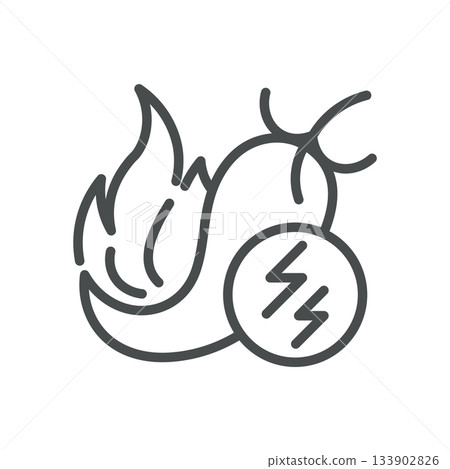 Spicy Pepper Energy Icon. Simple Line Illustration of Chili Pepper with Flame and Power Symbol, Representing Hot Taste, Spicy Food and Energy Boost. Spicy Pepper Energy Icon. Simple Line Illustration of Chili Pepper with Flame and Power Symbol, Representing Hot Taste, Spicy Food and Energy Boost. 133902826