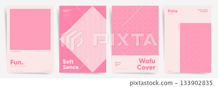 Soft pink wave pattern poster collection. Modern wafu geometric line backgrounds for feminine brochure, flyer, social media cover templates. Soft pink wave pattern poster collection. Modern wafu geometric line backgrounds for feminine brochure, flyer, social media cover templates. 133902835