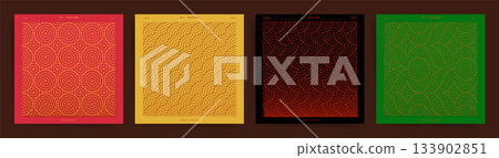 Chinese New Year Lunar Pattern Set. Red Wave Circle Festival Cover Design. Red, gold, black and jade wave circles for prosperous holiday design. 133902851