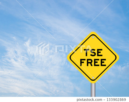 Yellow transportation sign with word TSE (Transmissible Spongiform Encephalopathy) free on blue color sky background 133902869