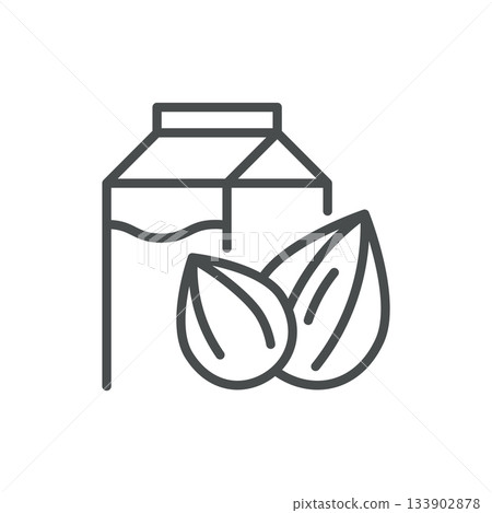 Almond Milk Icon. Thin Line Illustration of Almond Seeds and Carton, Representing Plant-Based Beverage, Vegan Drink Alternative Milk, and Organic Almond Nut Nutrition. Minimal Outline Vector Sign. Almond Milk Icon. Thin Line Illustration of Almond Seeds and Carton, Representing Plant-Based Beverage, Vegan Drink Alternative Milk, and Organic Almond Nut Nutrition. Minimal Outline Vector Sign. 133902878