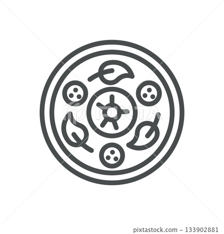 Burrata Cheese Pizza Icon. Thin Line Illustration of Vegetarian Pizza with Fresh Basil and Mozzarella Toppings, Symbolizing Gourmet Italian Flatbread, Organic Ingredients and Culinary Art. 133902881