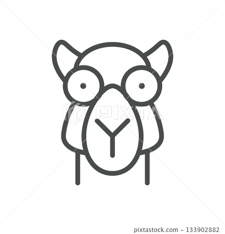 Camel Milk Animal Icon. Thin Line Illustration of Camel Head Front View for Desert Dairy Farming, Organic Nutrition and Livestock Production. Isolated Camel Head Vector Linear Icon. 133902882