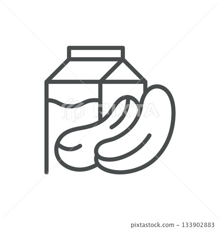 Cashew Milk Icon. Thin Line Illustration of Carton and Curved Cashew Nuts, Representing Plant Based Beverage, Vegan Drink Alternative, and Organic Dairy Free Nutrition. Minimal Outline Vector Sign. 133902883