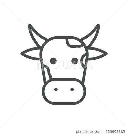 Cow Milk Dairy Animal Icon. Thin Line Illustration of Cow Head with Horns and Spots for Farm Milk Production, Cheese Making and Organic Nutrition. Isolated Cow Head Vector Linear Icon. 133902885