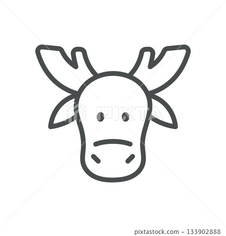 Moose Milk Animal Icon. Thin Line Illustration of Moose Head with Antlers for Northern Dairy Farming and Forest Nutrition. Isolated Moose Head Vector Linear Icon. 133902888