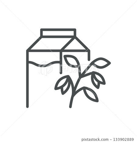 Oat Milk Icon. Thin Line Oat Milk Illustration of Carton and Oat Stalk, Representing Plant Based Beverage, Vegan Drink Alternative, Organic Dairy Free Grain Nutrition. Minimal Outline Vector Sign. 133902889