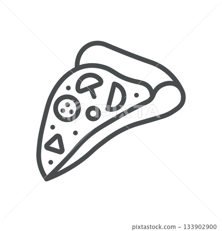 Pizza Slice with Curved Crust Icon. Simple Line Illustration of Single Pizza Slice with Toppings and Folded Crust, Representing Classic Snack, Fast Food and Delicious Serving. 133902900