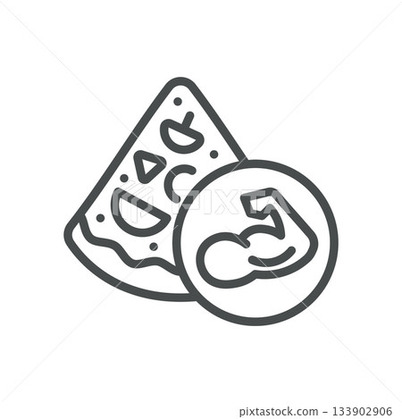 Protein Pizza Icon. Thin Line Illustration of Pizza Slice with Bicep Symbol, Representing High Protein Nutritional Pizza, Fitness Food and Healthy Diet. 133902906