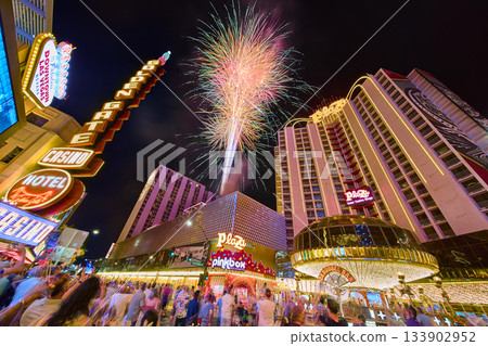 Fremont Street Experience Fireworks Nightlife and Neon Lights in Las Vegas Nevada 133902952